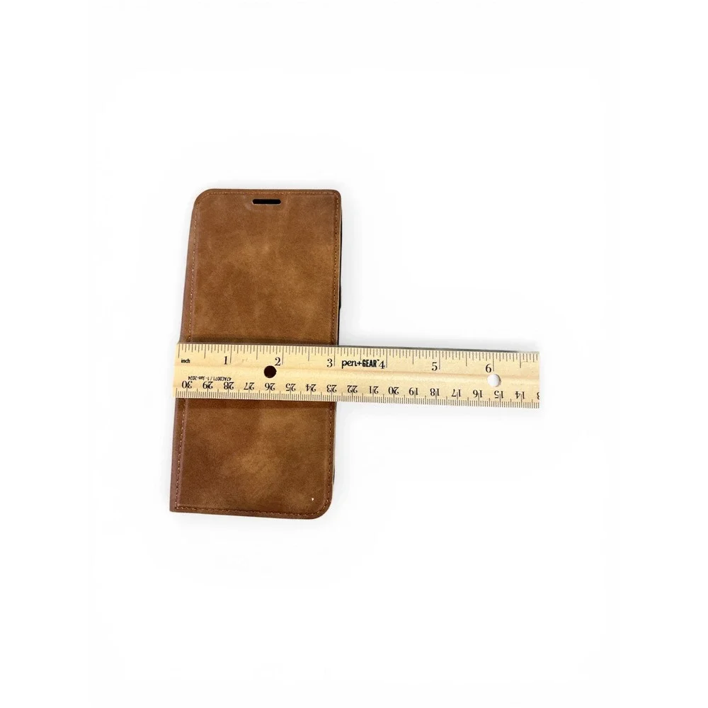 Samsung Galaxy S8 Plus Wallet Case Brown Faux Suede Folio Card Holder Cover